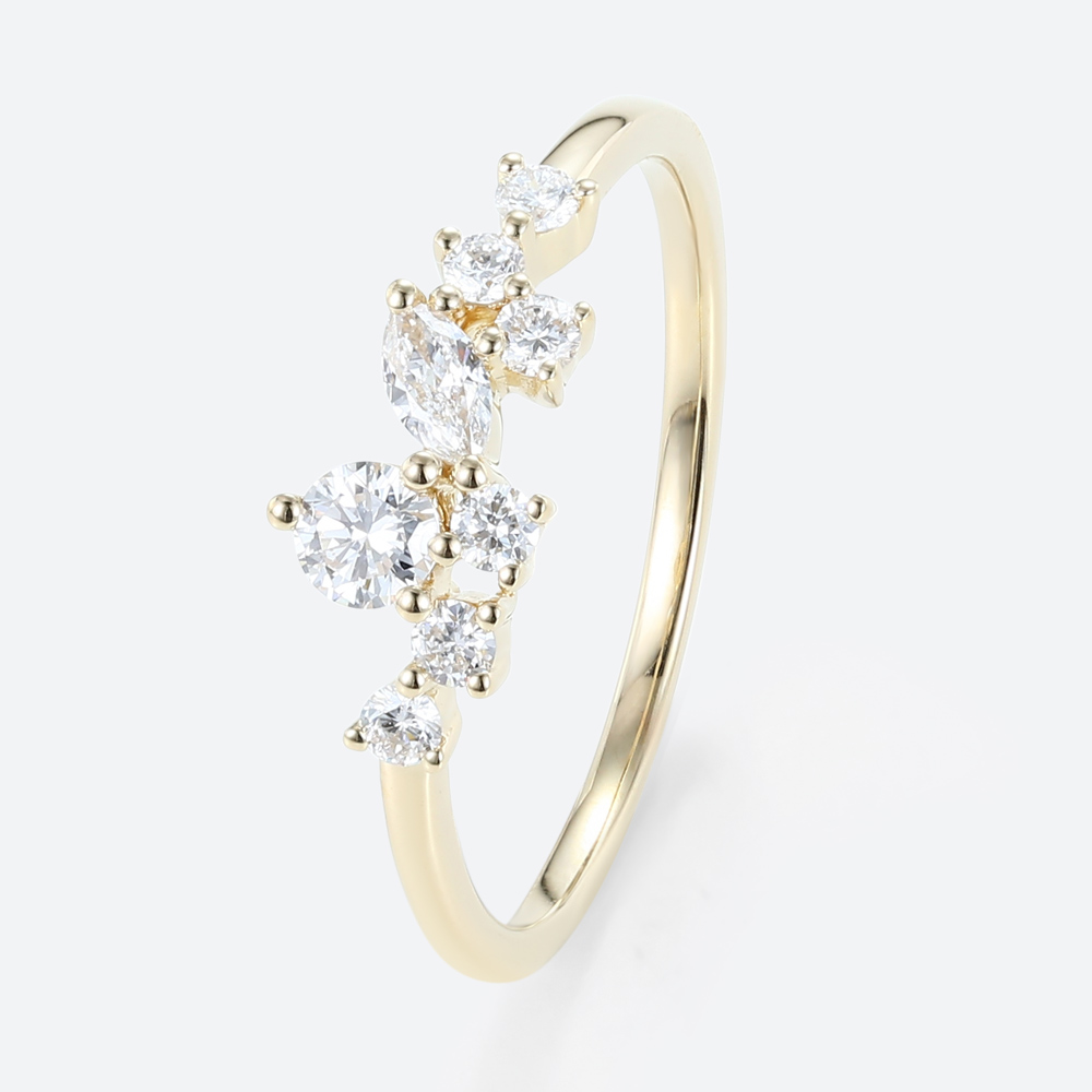 Irregular Lab Diamond Rings​​​ Round 0.27ct Vintage Wedding Band in Yellow Gold