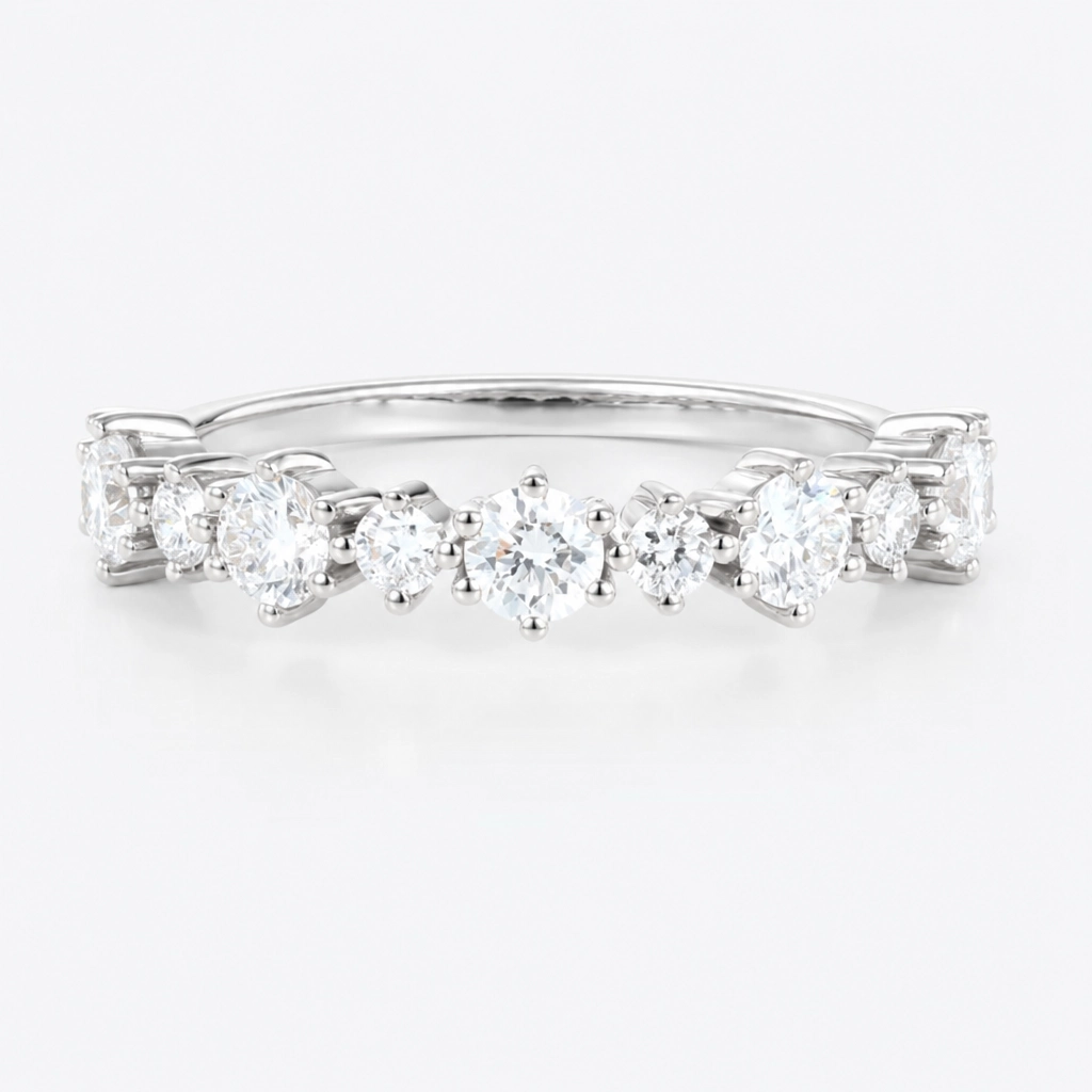 0.64ctw Round Cut Lab Grown Diamond Graduated Half Eternity Wedding Band in Yellow Gold