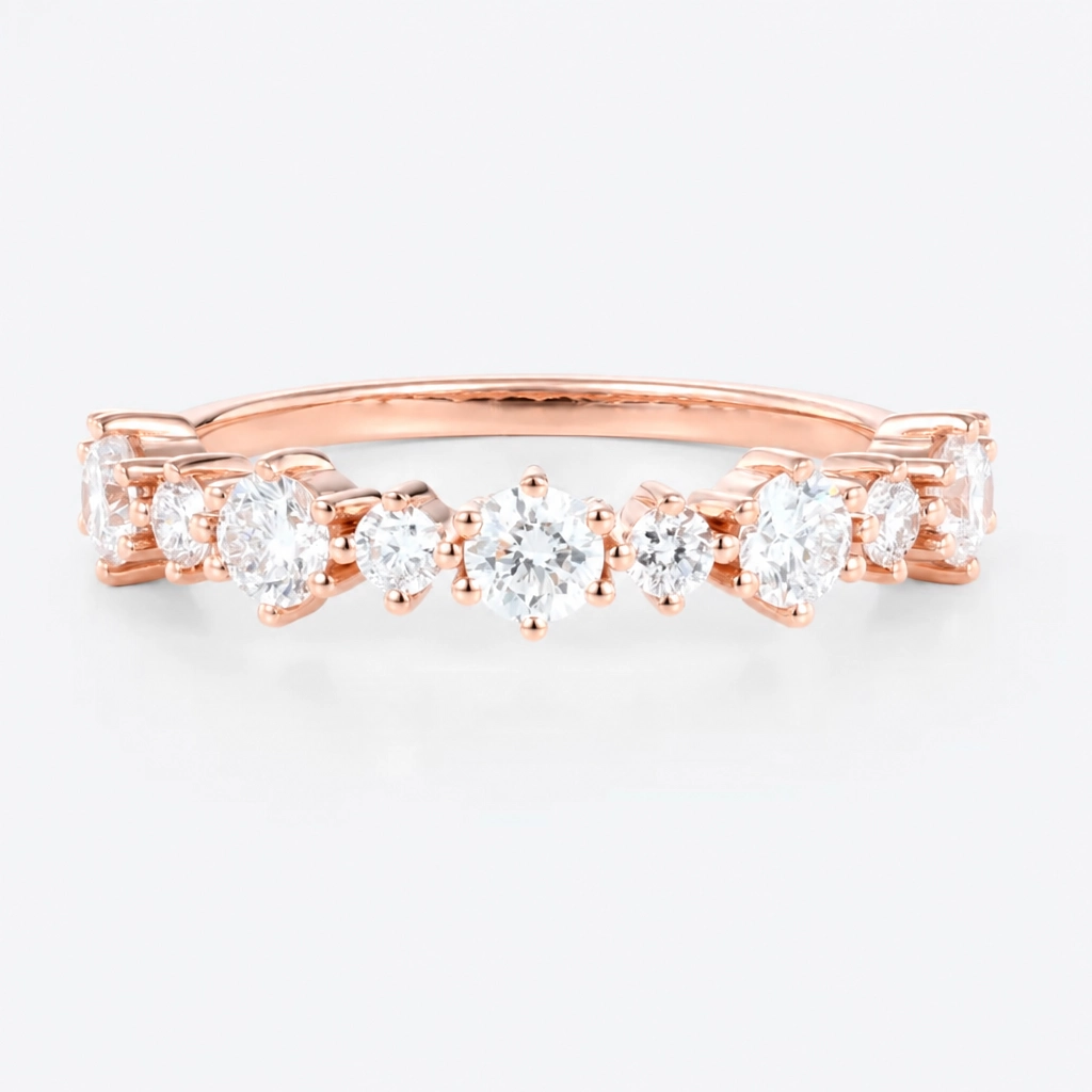 0.64ctw Round Cut Lab Grown Diamond Graduated Half Eternity Wedding Band in Yellow Gold