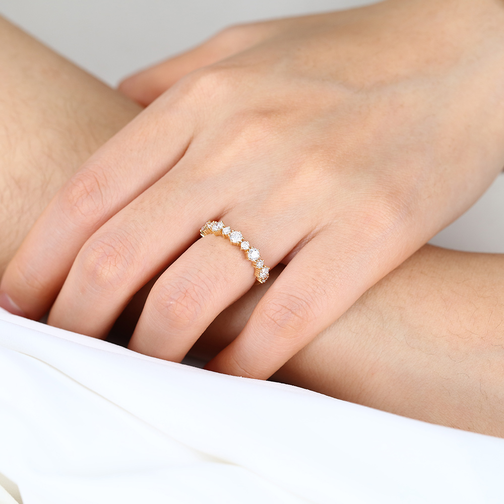 Half Eternity Lab Diamond Rings​ 0.65ctw Round Cut Wedding Band in Yellow Gold