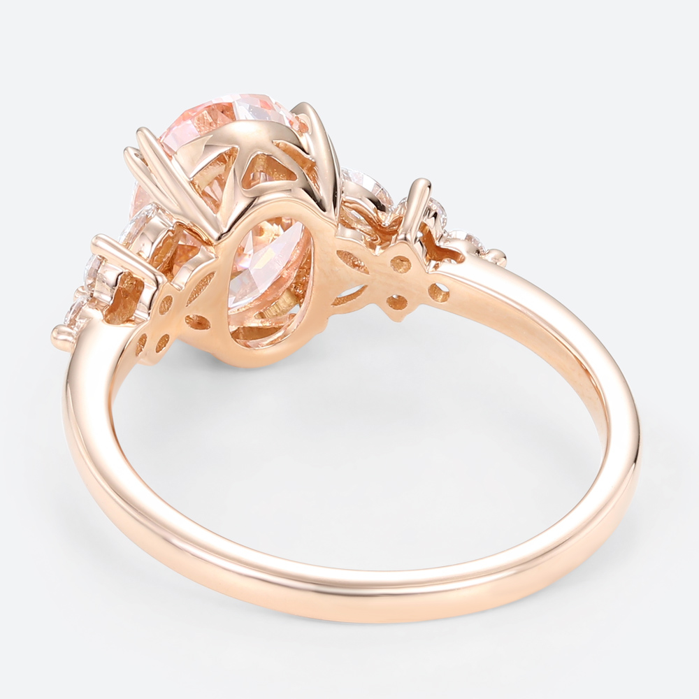 Oval Lab Pink Diamond Ring 1.5ct Floral 4 Double Claw Engagement Ring
