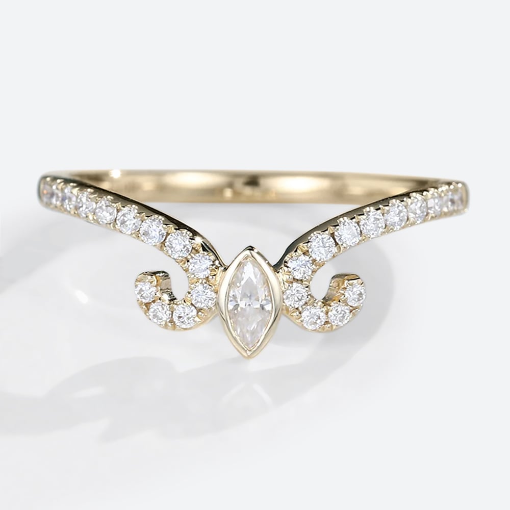 0.26ct Round Cut Lab Diamond Ring Pave Curved Stackable Band in Yellow Gold