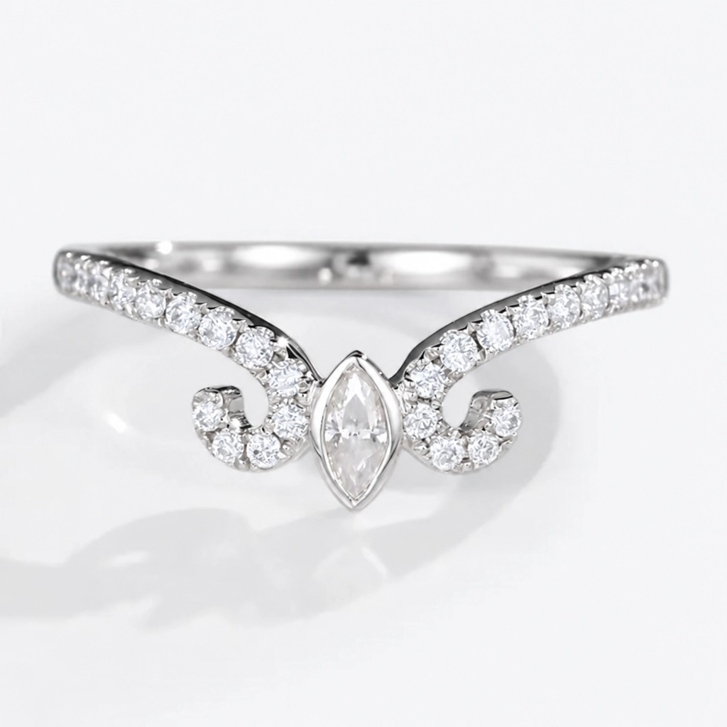 0.44ctw Round and Marquise Cut Lab Grown Diamond Pavé Curved Wedding Band in Yellow Gold