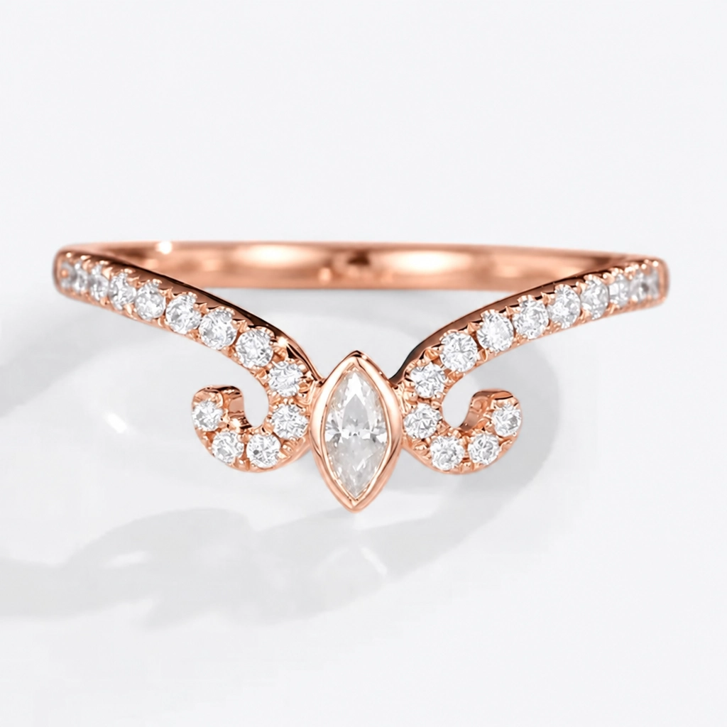 0.44ctw Round and Marquise Cut Lab Grown Diamond Pavé Curved Wedding Band in Yellow Gold