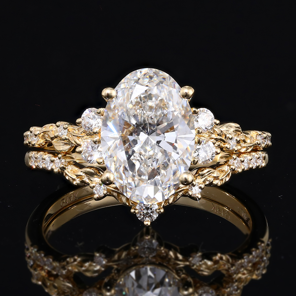 1.5ct Oval Cut Lab Grown Diamond Art Nouveau Bridal Ring Set in White Gold