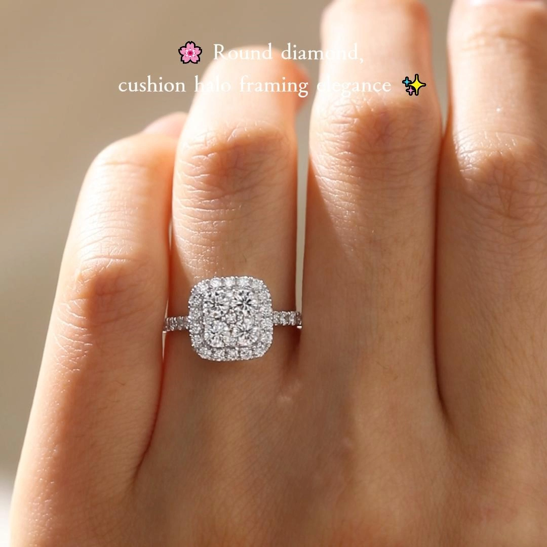 1ctw Round Cut Lab Grown Diamond Cushion Halo Frame Engagement Ring in White Gold