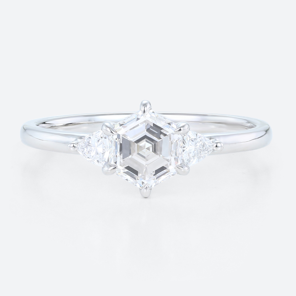 Three Stone Engagement Ring 1.5ct 6 Claw Prong Lab Diamond Ring