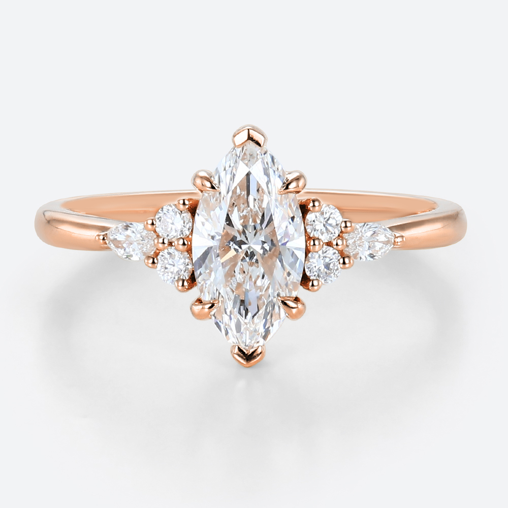Rose Gold 1 Carat Marquise Diamond Ring Lab Diamond Cluster Rings