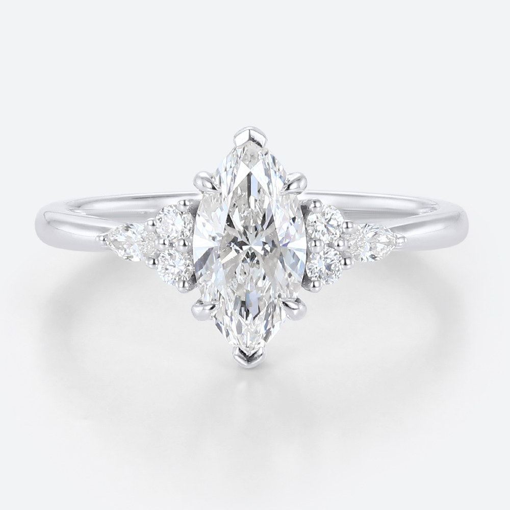 White Gold 1 Carat Marquise Diamond Ring Lab Diamond Cluster Rings