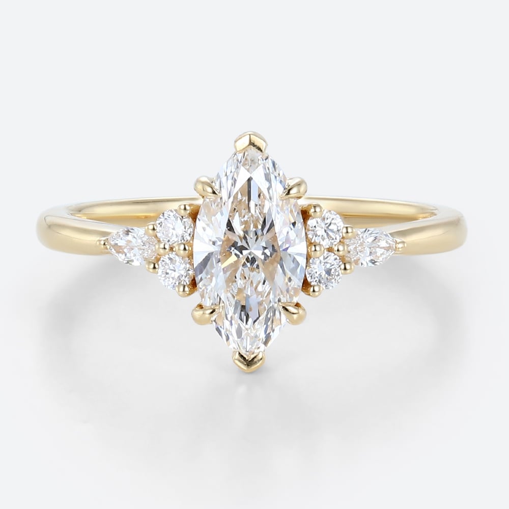 Yellow Gold 1 Carat Marquise Diamond Ring Lab Diamond Cluster Rings