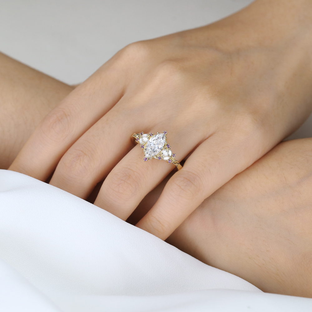 1ct Marquise Lab Grown Diamond Ring Fantasy-Inspired 4-Prong Engagement Ring in Yellow Gold