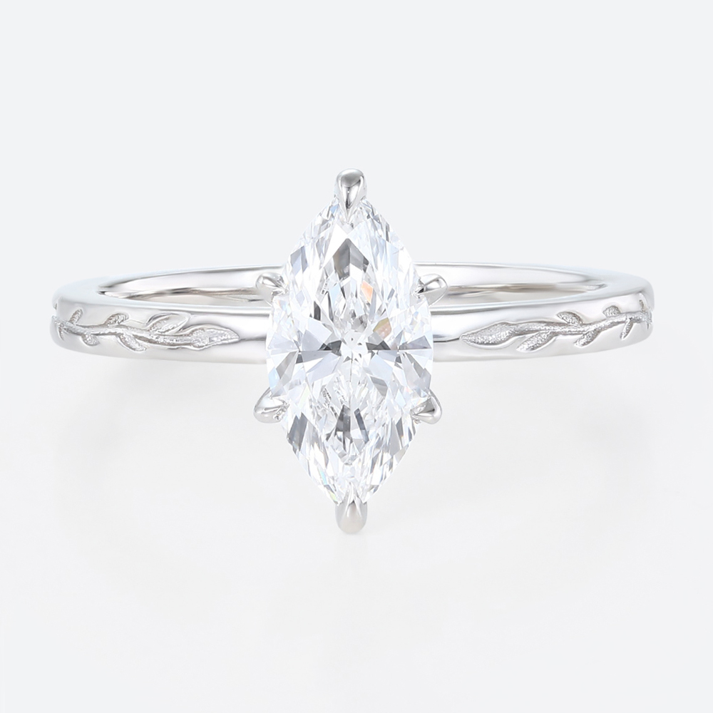 1ct Solitaire Lab Diamond Rings​ Marquise Cut 6 Claw Prong Engagement Ring in White Gold