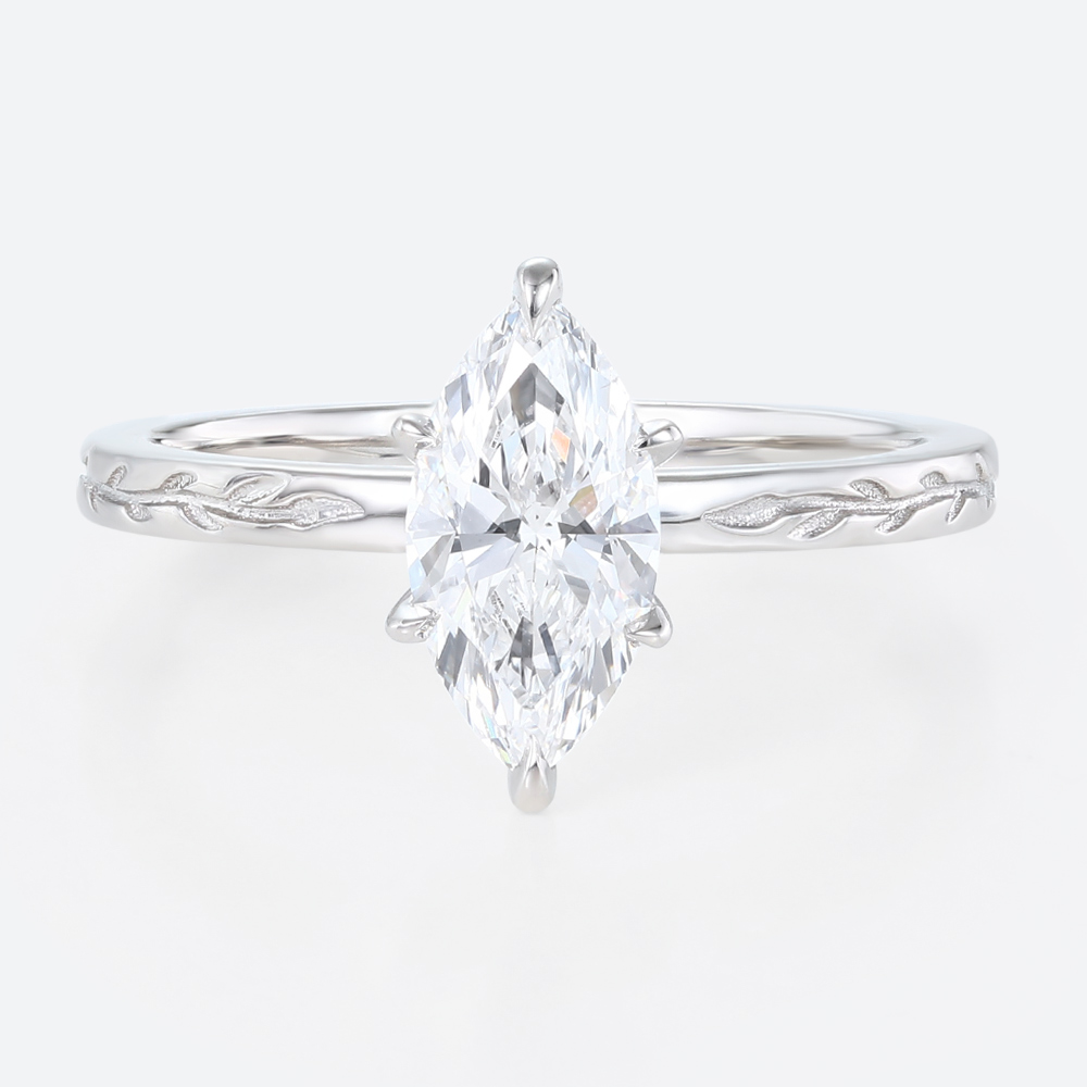 1ct Solitaire Lab Diamond Rings Marquise Cut 6 Claw Prong Engagement Ring in White Gold