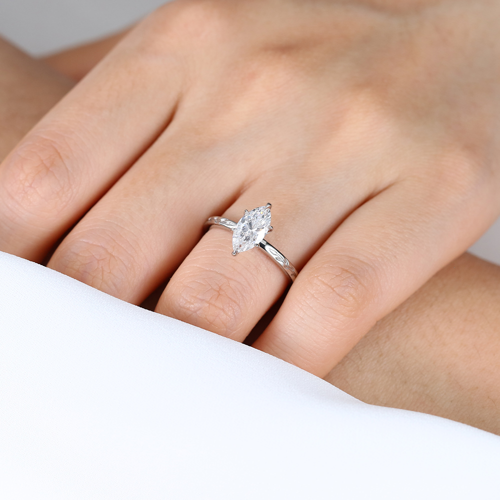 1ct Solitaire Lab Diamond Rings Marquise Cut 6 Claw Prong Engagement Ring in White Gold