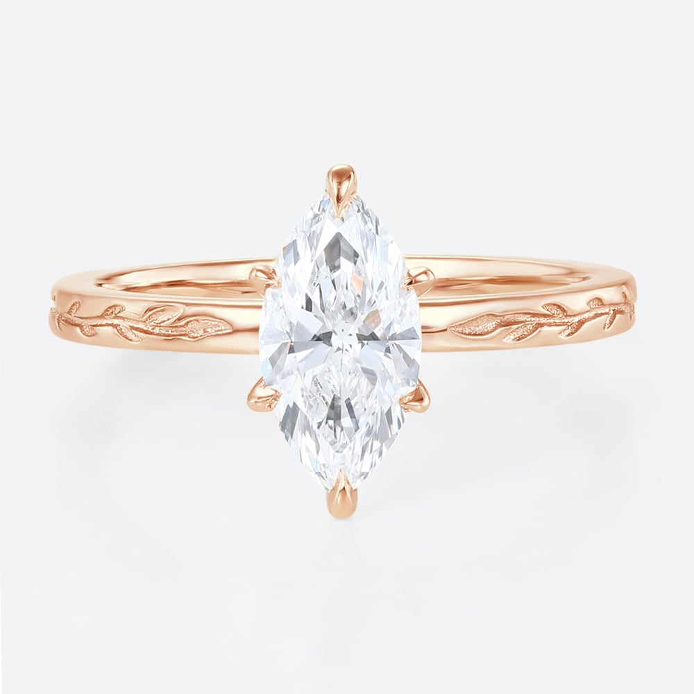 1ct Solitaire Lab Diamond Rings​ Marquise Cut 6 Claw Prong Engagement Ring in Rose Gold