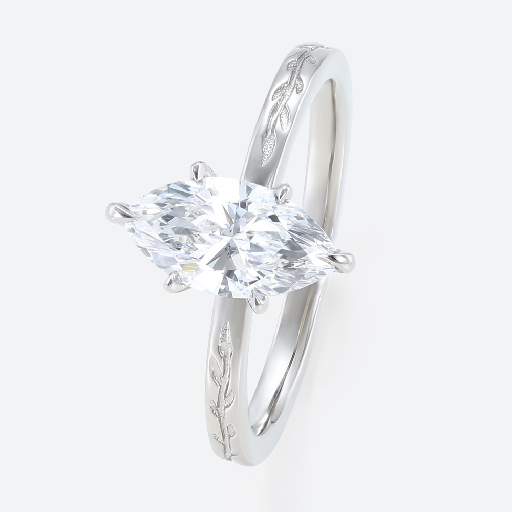 1ct Solitaire Lab Diamond Rings​ Marquise Cut 6 Claw Prong Engagement Ring in White Gold