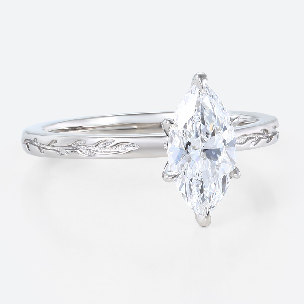 1ct Solitaire Lab Diamond Rings​ Marquise Cut 6 Claw Prong Engagement Ring in White Gold