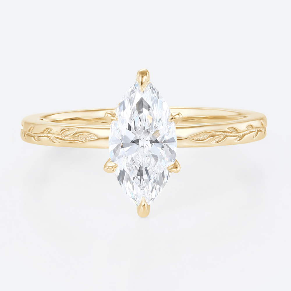 1ct Solitaire Lab Diamond Rings​ Marquise Cut 6 Claw Prong Engagement Ring in Yellow Gold