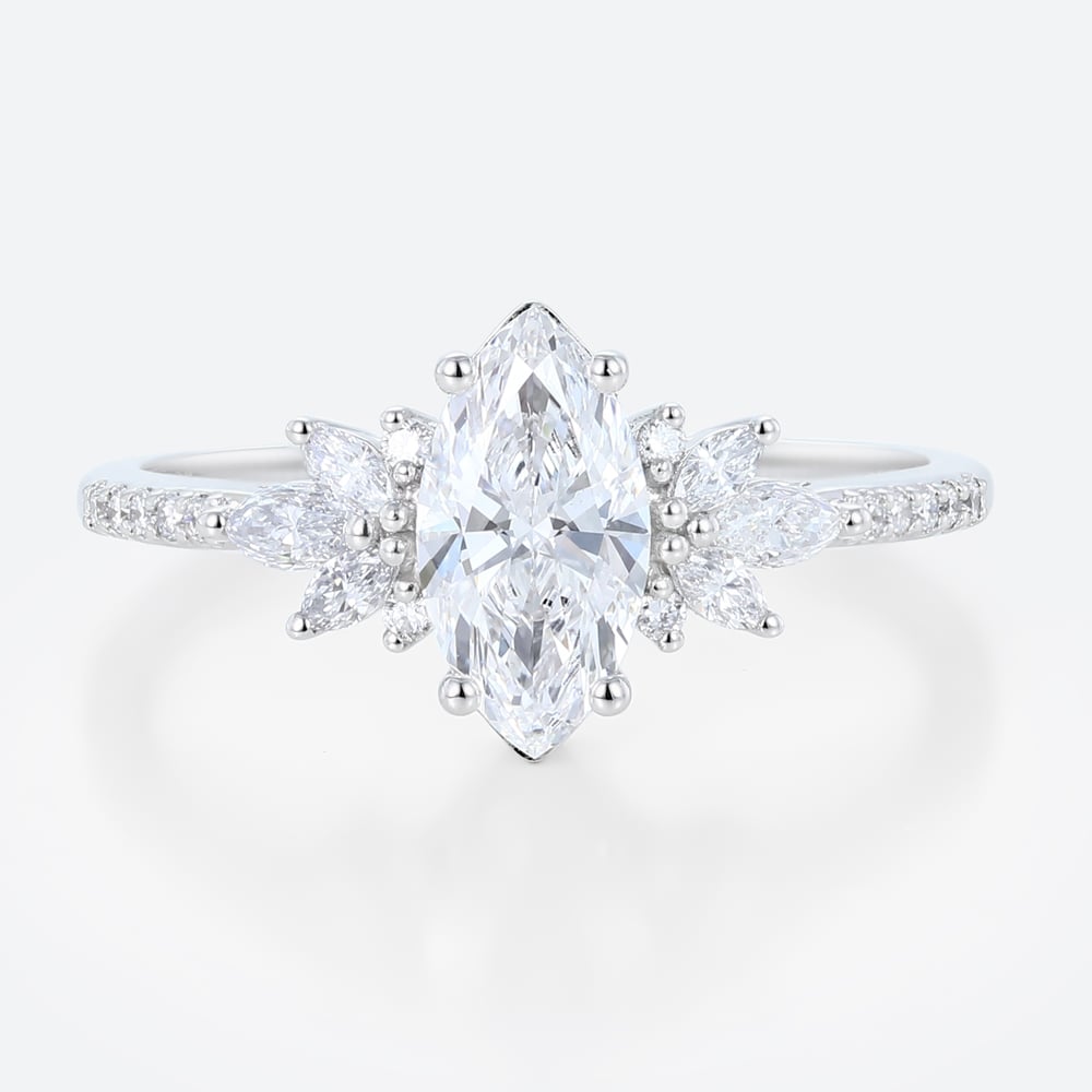 Pave Engagement Rings White Gold 1 Ct Marquise lab Diamond Ring