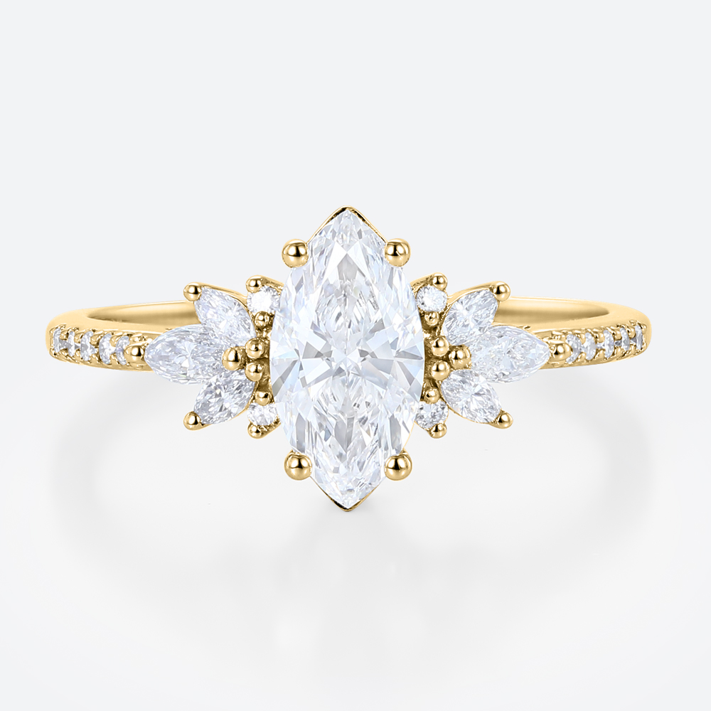 Pave Engagement Rings Yellow Gold 1 Ct Marquise lab Diamond Ring