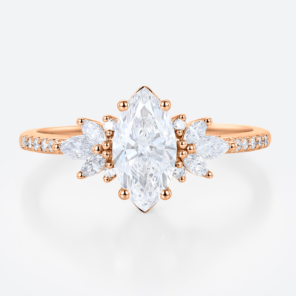 Pave Engagement Rings Rose Gold 1 Ct Marquise lab Diamond Ring