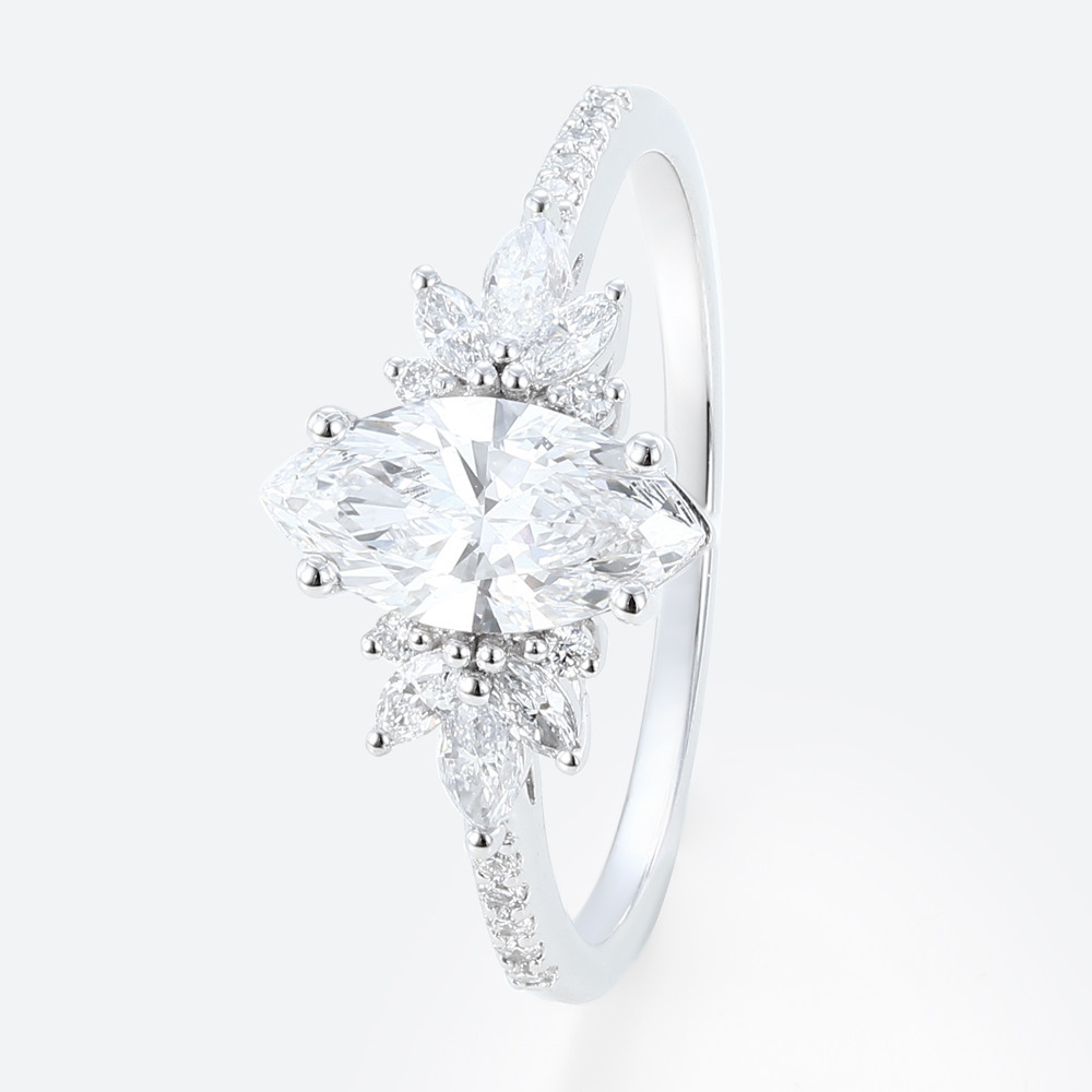 Pave Engagement Rings White Gold 1 Ct Marquise lab Diamond Ring