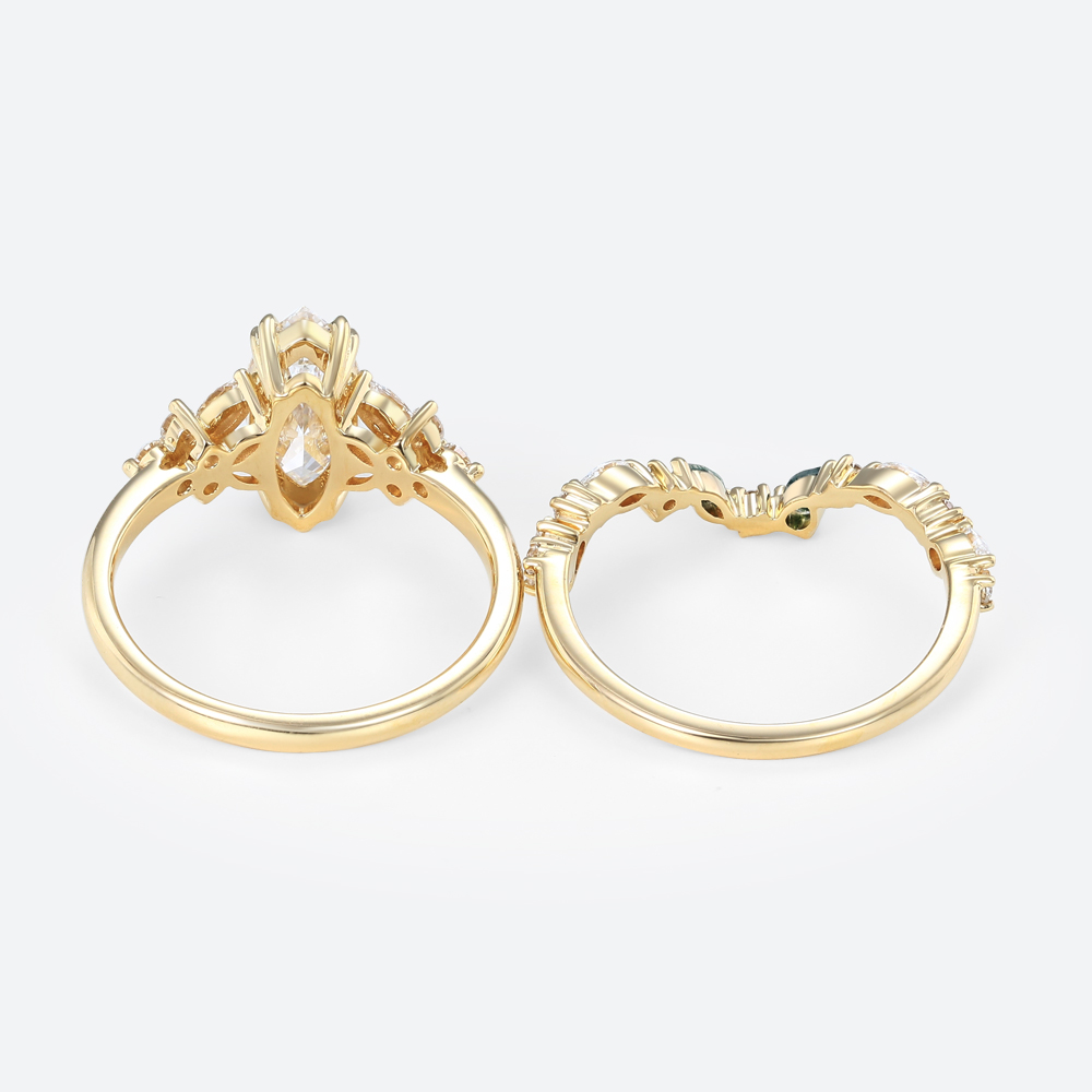 1ct Colorless VS+ Marquise Cut Lab Grown Diamond Nature-Inspired 4 Double Claw Prong Engagement Ring Set (5)
