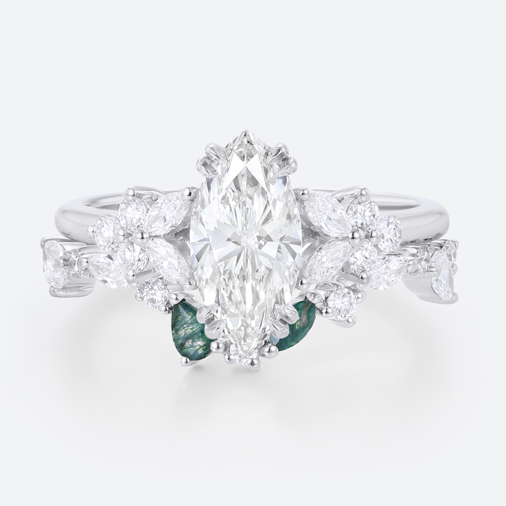 Marquise Cut Lab Diamond Rings Set 1ct Double Claw Engagement Ring