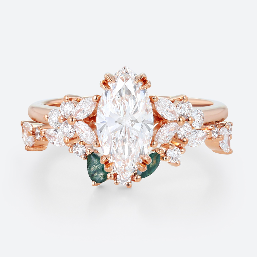 Marquise Cut Lab Diamond Rings Set 1ct Double Claw Engagement Ring