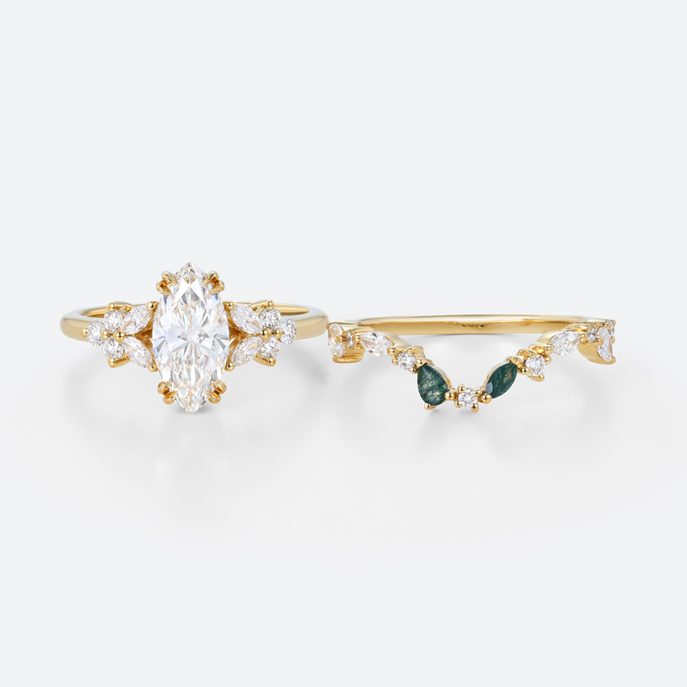 1ct Colorless VS+ Marquise Cut Lab Grown Diamond Nature-Inspired 4 Double Claw Prong Engagement Ring Set (8)
