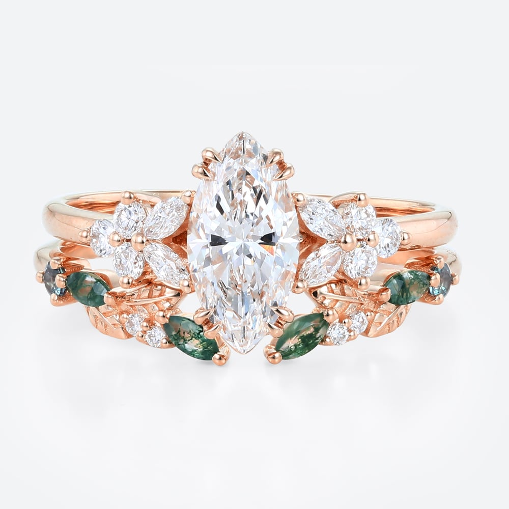 Diamond Bridal Ring Sets​ Marquise Lab Diamond Ring with Wedding Band