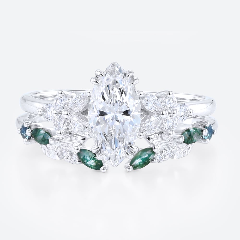 Diamond Bridal Ring Sets​ Marquise Lab Diamond Ring with Wedding Band
