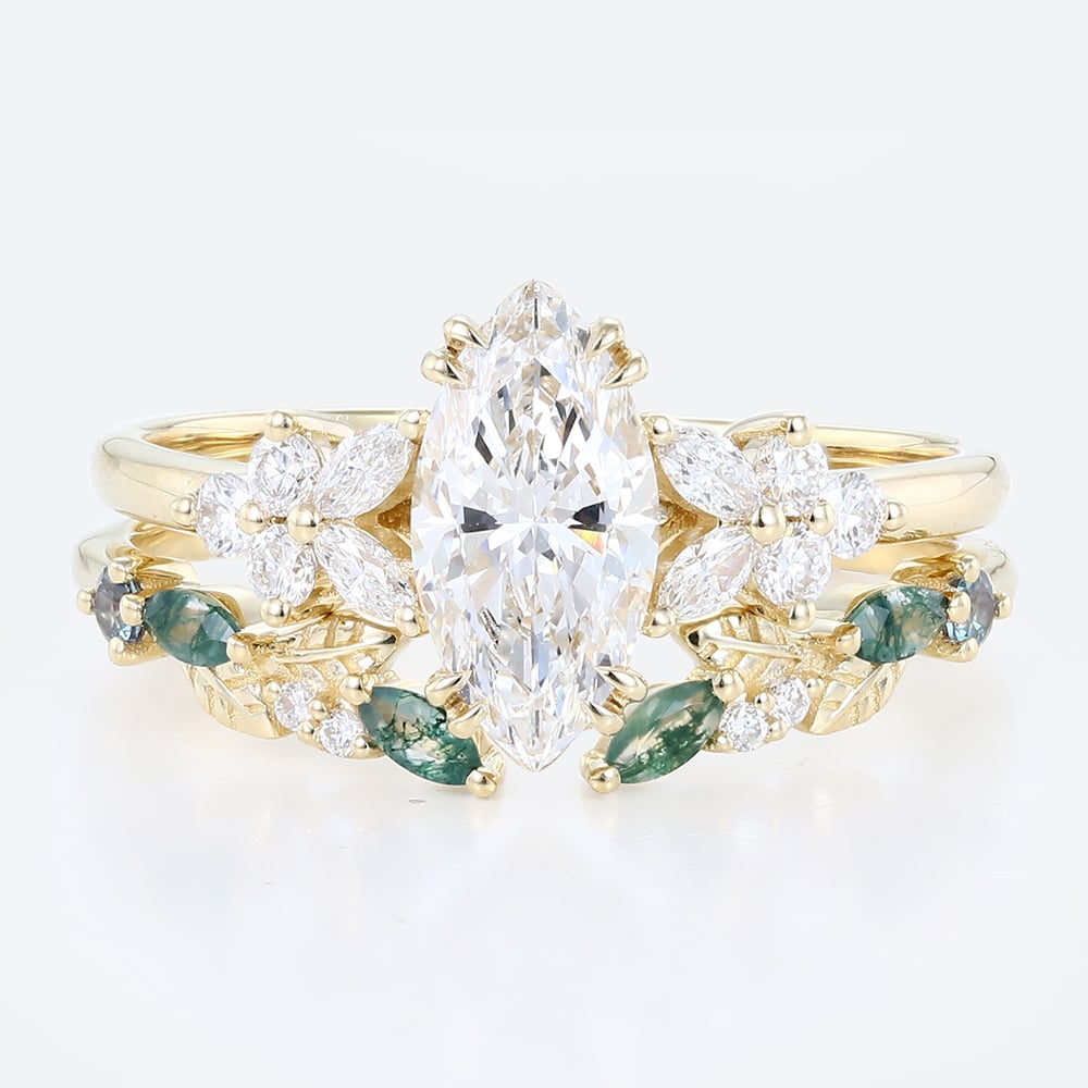 Diamond Bridal Ring Sets​ Marquise Lab Diamond Ring with Wedding Band