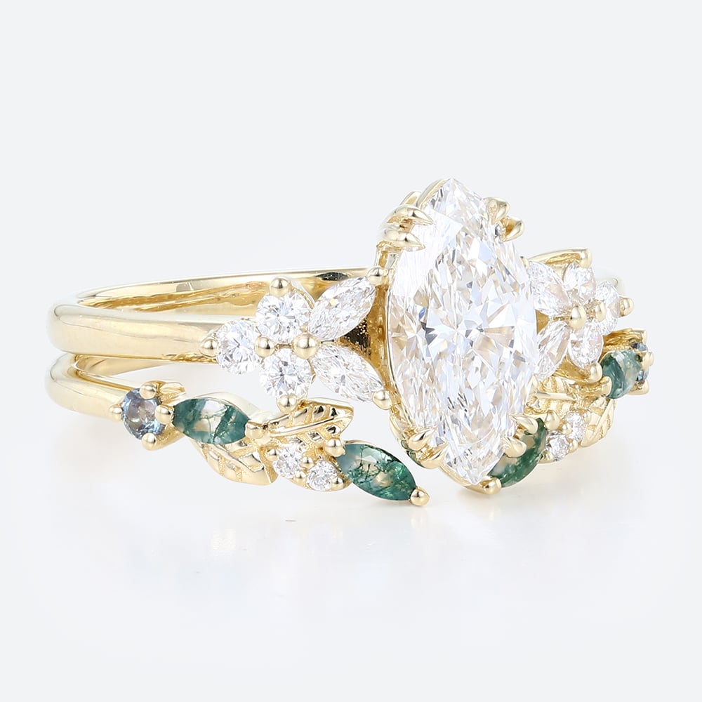 Diamond Bridal Ring Sets​ Marquise Lab Diamond Ring with Wedding Band
