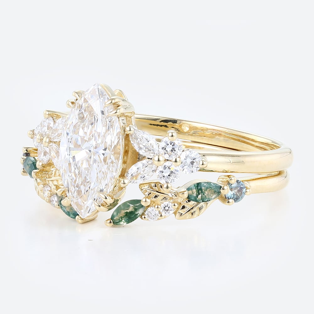 Diamond Bridal Ring Sets​ Marquise Lab Diamond Ring with Wedding Band