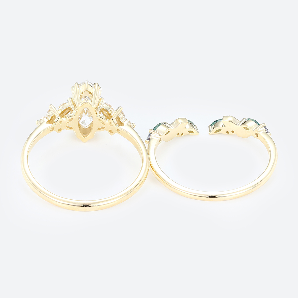 Diamond Bridal Ring Sets​ Marquise Lab Diamond Ring with Wedding Band