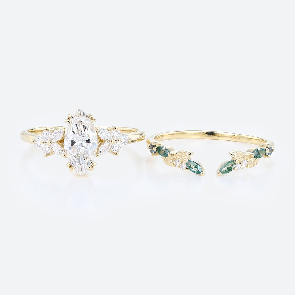 Diamond Bridal Ring Sets​ Marquise Lab Diamond Ring with Wedding Band