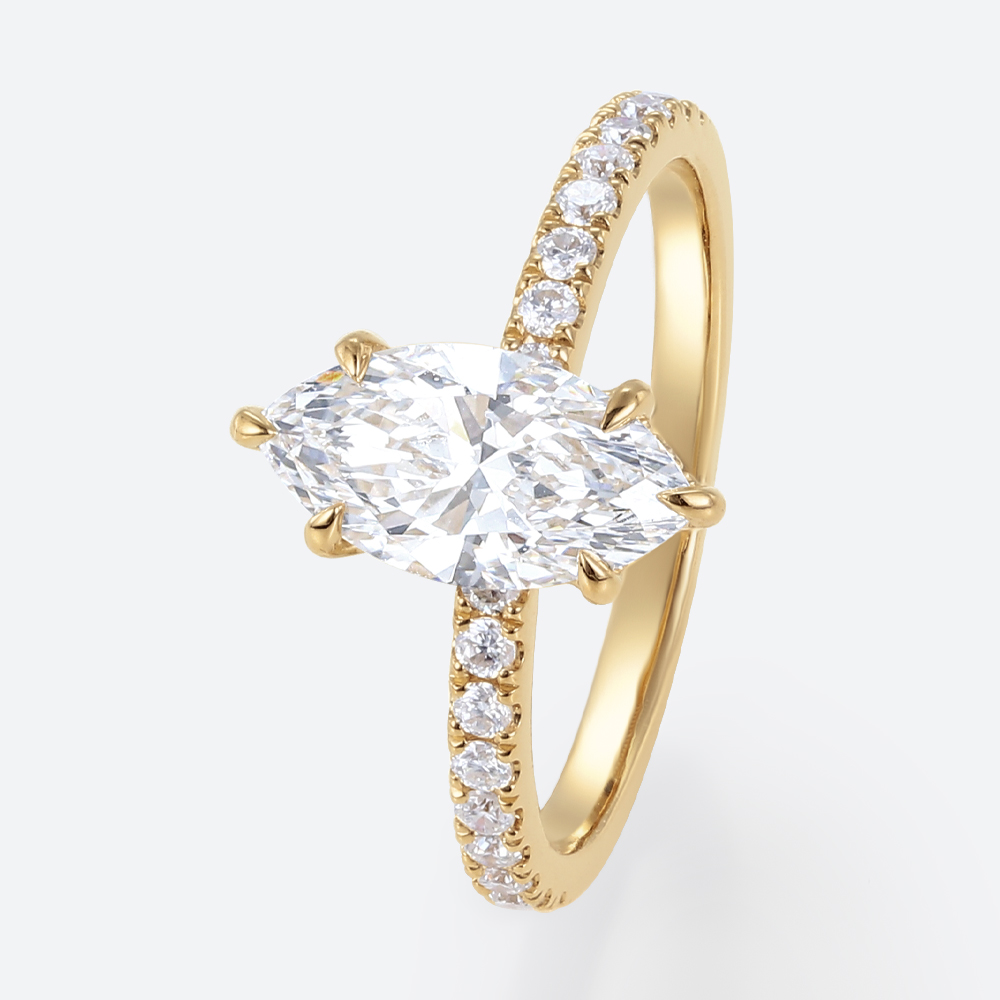 1ct Marquise Diamond Ring​ Pavé 6 Claw Prong Engagement Ring in Yellow Gold