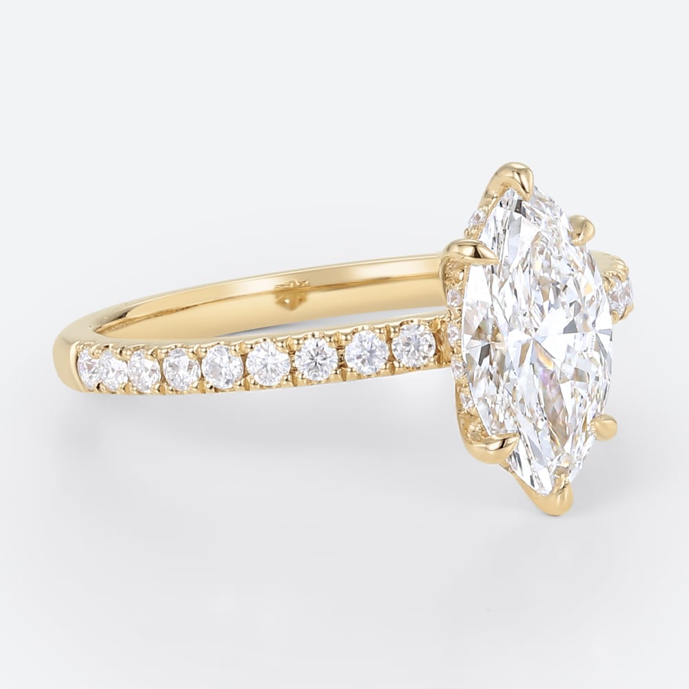 1ct Marquise Diamond Ring​ Pavé 6 Claw Prong Engagement Ring in Yellow Gold