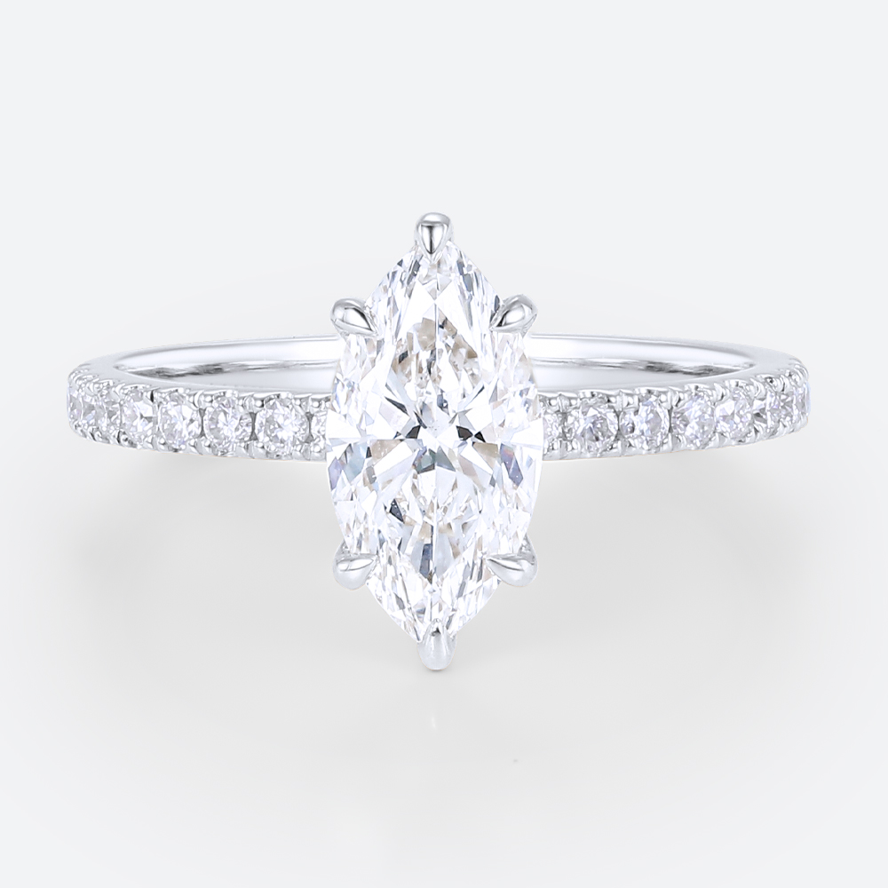1ct Marquise Diamond Ring​ Pavé 6 Claw Prong Engagement Ring in White Gold