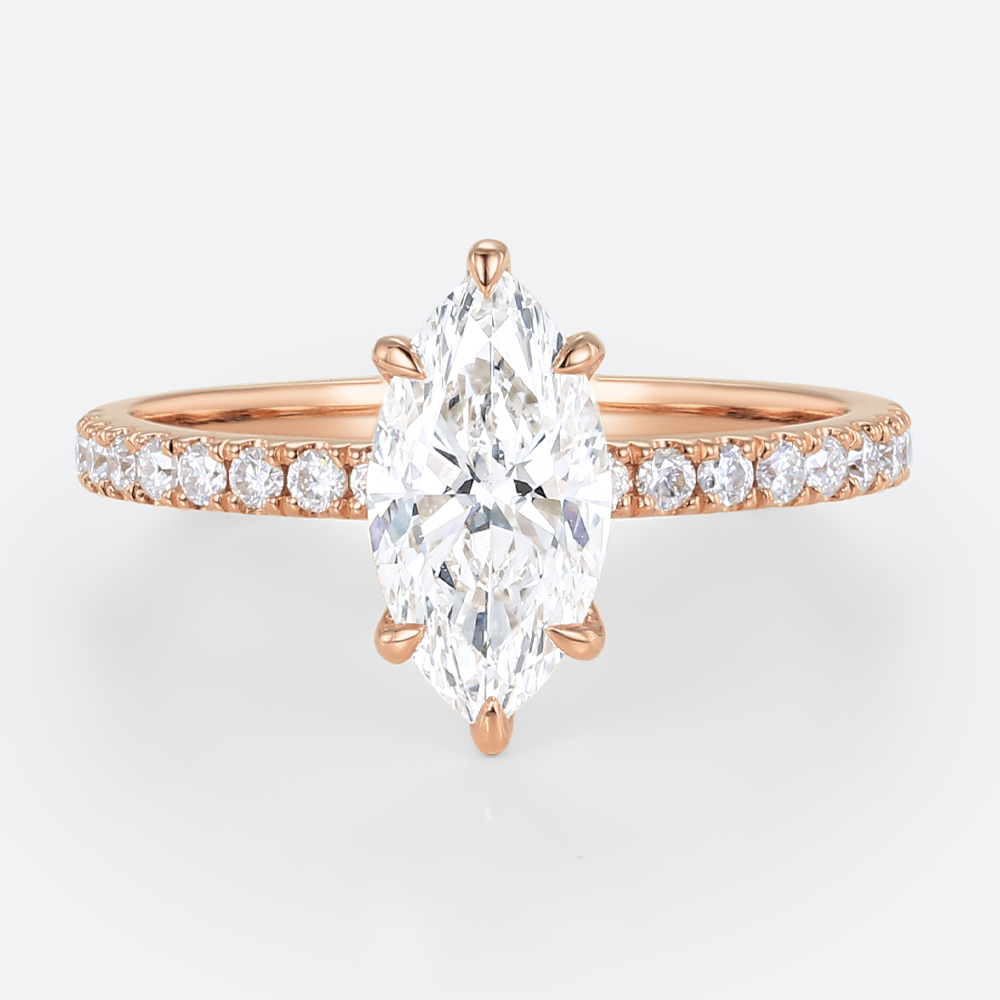 1ct Marquise Diamond Ring​ Pavé 6 Claw Prong Engagement Ring in rose Gold