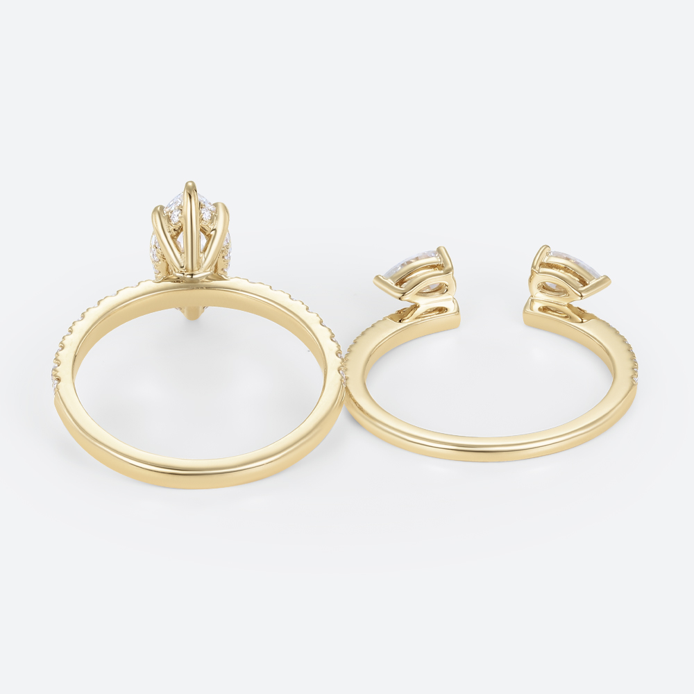 Marquise Cut 1ct Lab Grown Diamond Ring​ Set Pavé 6 Claw Prong Engagement Ring Set in Yellow Gold