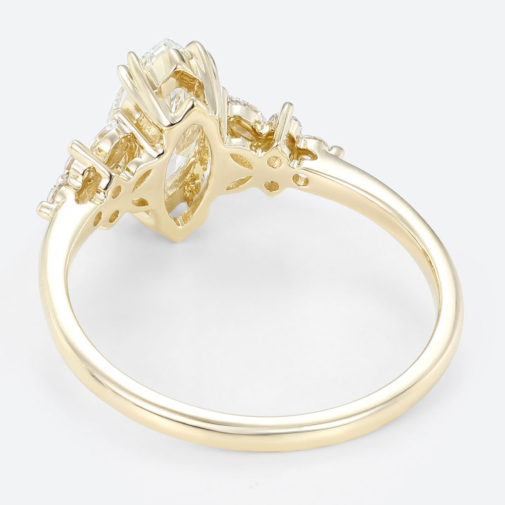1ct Colorless VS+ Marquise Cut Lab Grown Diamond Petal Side Stones Double Claw Prong Engagement Ring in Yellow Gold