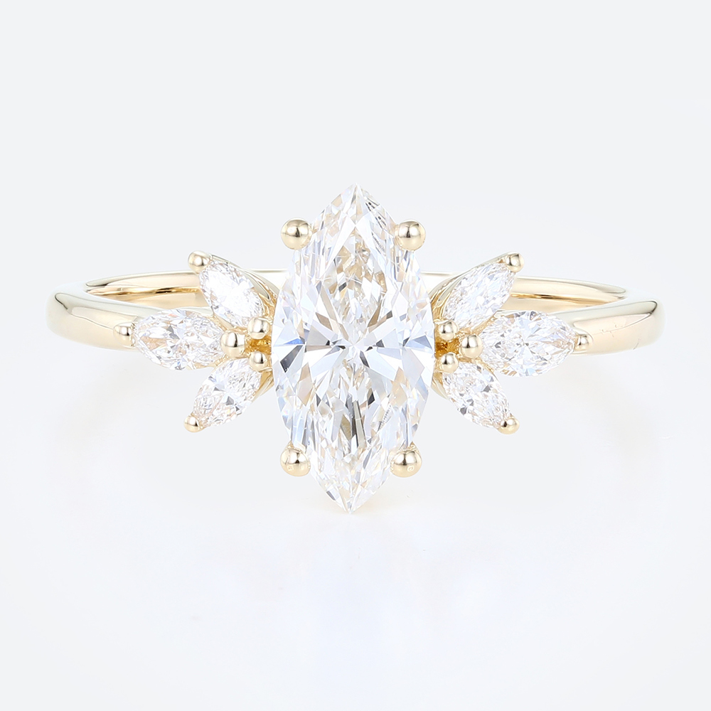 1ct Marquise Cut Lab Created Diamond Rings​​ Unique 4-Prong Ring in Yellow Gold