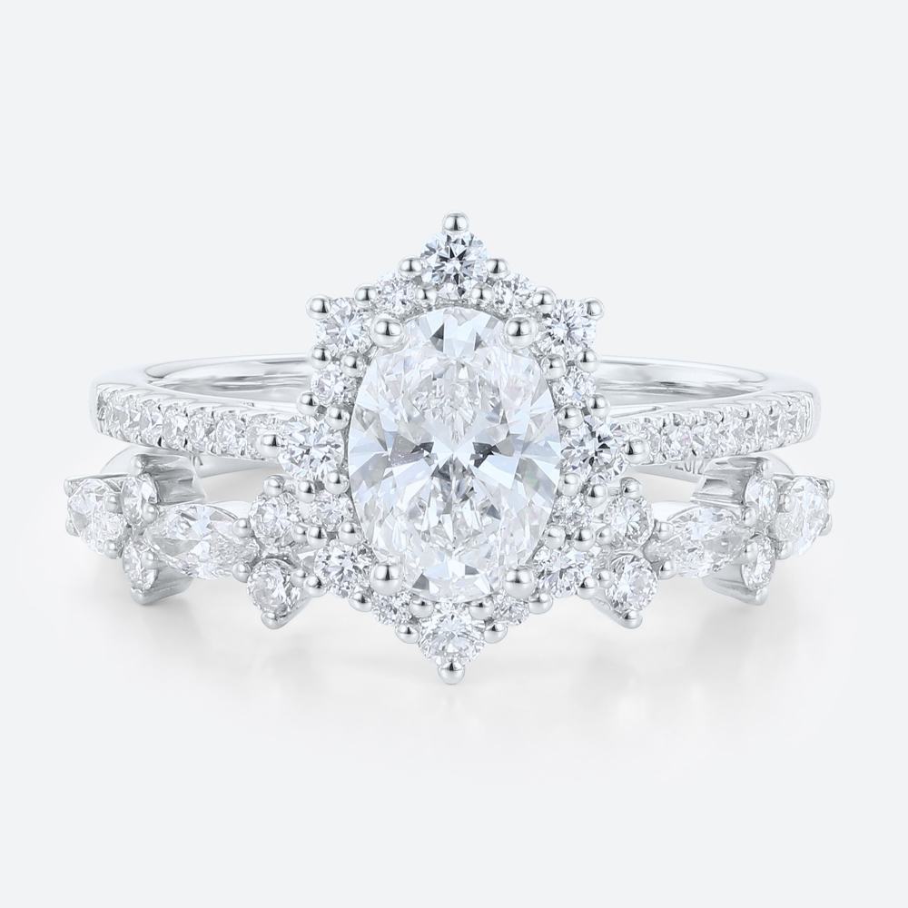 Oval Halo Engagement Rings Lab Diamonds Unique Bridal Ring Sets
