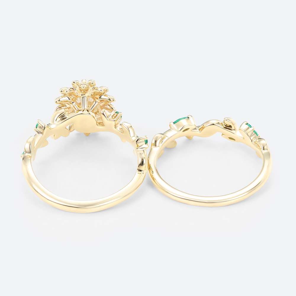 1 Carat Lab Diamond Ring Wedding Ring Sets Oval Sunflower Design