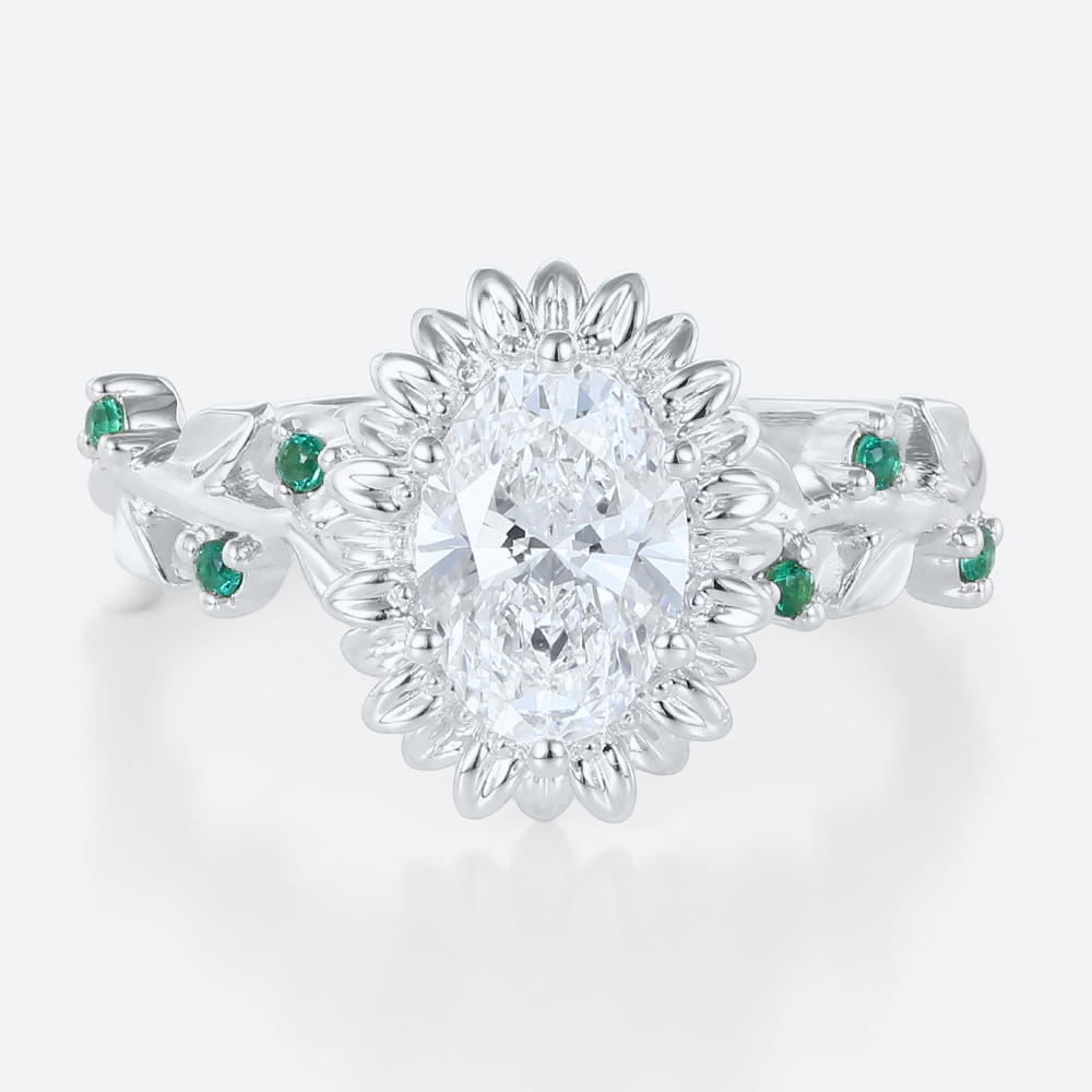 6 Prong Oval Engagement Ring 0.9 Carat Diamond Ring Lab Grown in White Gold