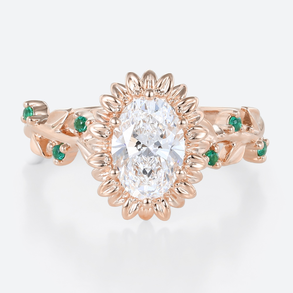 6 Prong Oval Engagement Ring 0.9 Carat Diamond Ring Lab Grown in Rose Gold