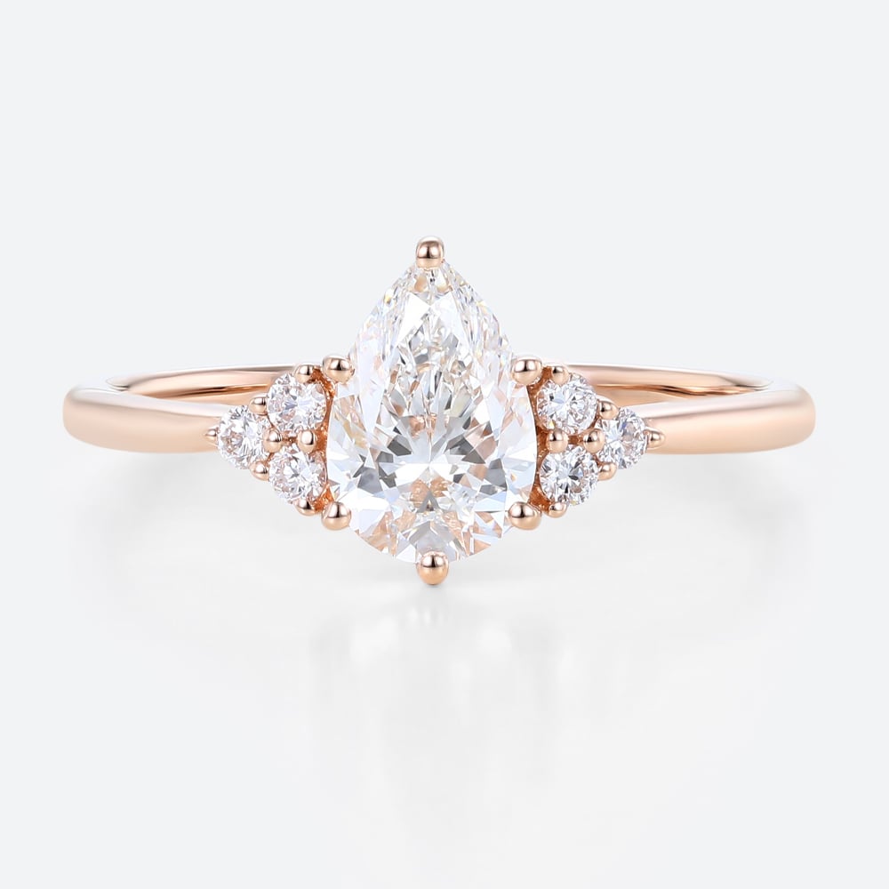 1ct Pear Cut Lab Diamond Ring Classic Cluster Engagement Ring