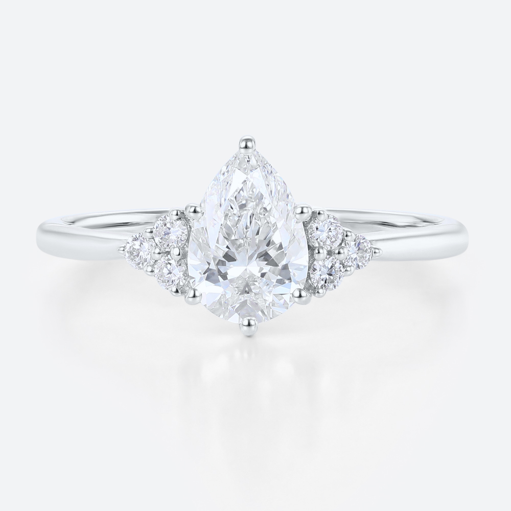 1ct Pear Cut Lab Diamond Ring Classic Cluster Engagement Ring